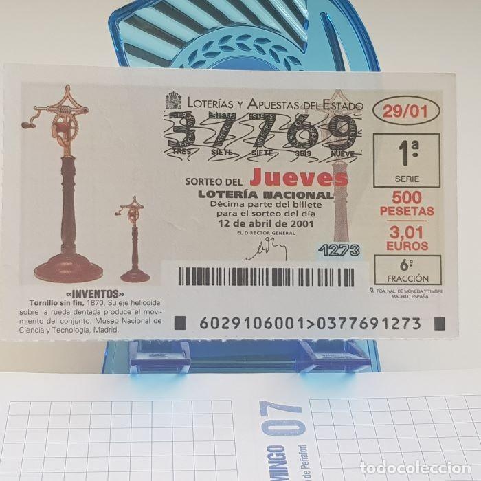 Lotteria Nationale Spagnola: LOTER&Iacute;A NACIONAL, JUEVES, SORTEO 29/01, 12 ABRIL 2001, INVENTOS, TORNILLO SIN FIN, N&ordm; 37769