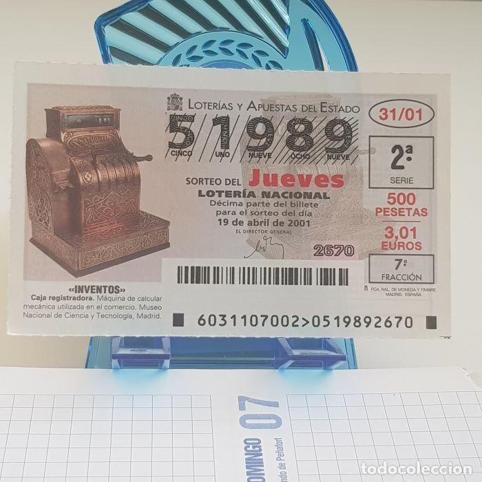 Lotteria Nationale Spagnola: LOTER&Iacute;A NACIONAL, JUEVES, SORTEO 31/01, 19 ABRIL 2001, INVENTOS, CAJA REGISTRADORA, N&ordm; 51989