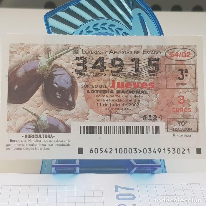 National Spanish Lottery: LOTER&Iacute;A NACIONAL, JUEVES, SORTEO 54/02, 11 JULIO 2002, AGRICULTURA, BERENJENA, N&ordm; 34915