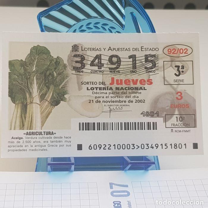 National Spanish Lottery: LOTER&Iacute;A NACIONAL, JUEVES, SORTEO 92/02, 21 NOVIEMBRE 2002, AGRICULTURA, ACELGA, N&ordm; 34915