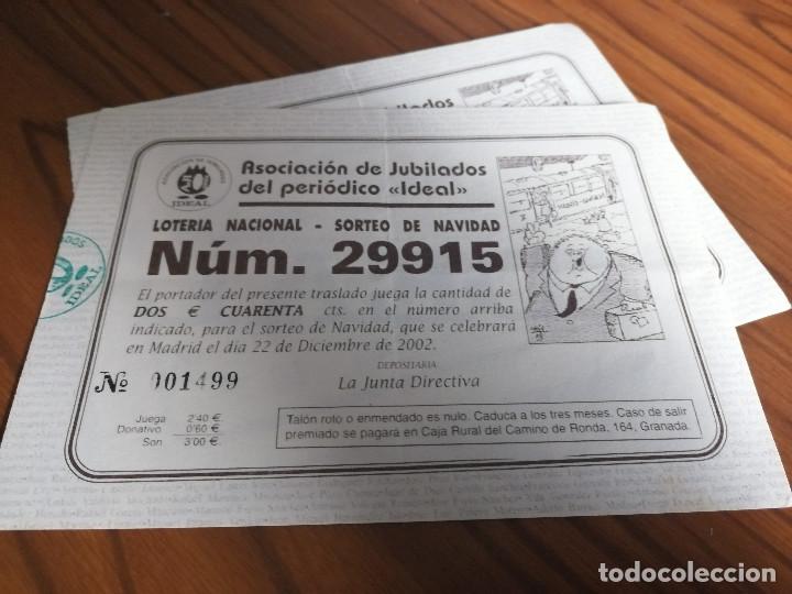 National Spanish Lottery: 2 PARTICIPACIONES DE LOTERIA NACIONAL. 2002. EL IDEAL. 28815. BUEN ESTADO. DIFICILES