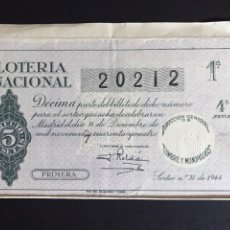 Lotería Nacional: LOTERIA AÑO 1944 SORTEO 35