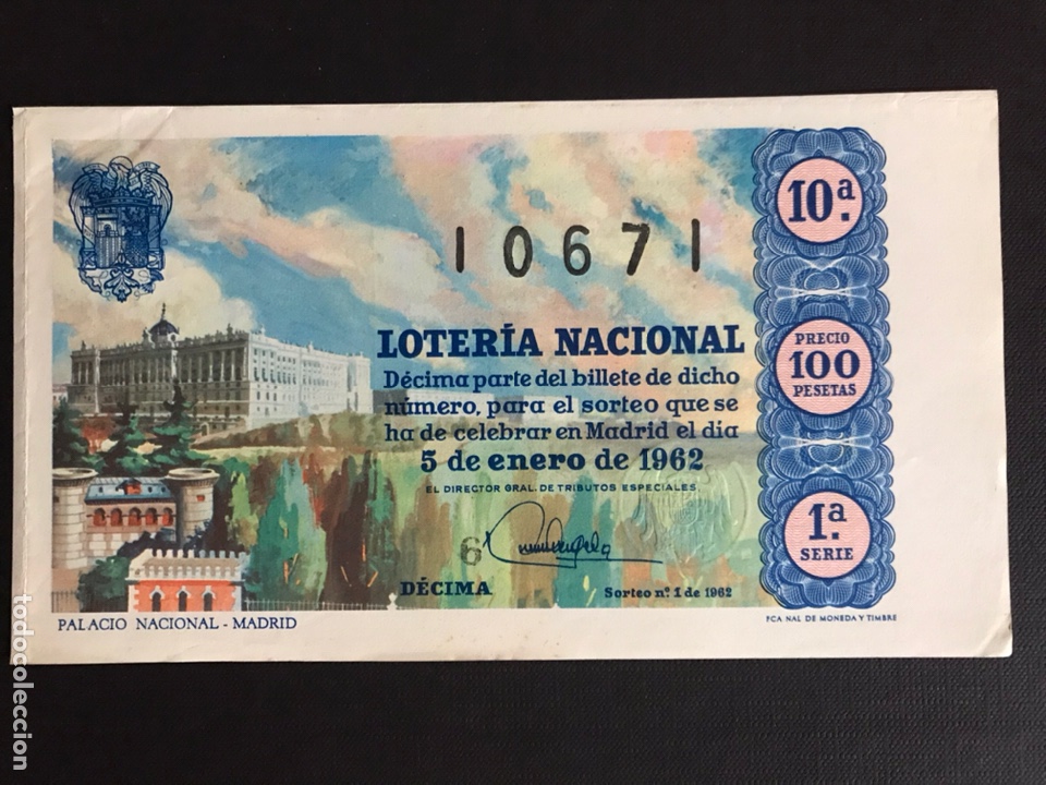 Loter&iacute;a Nacional: Loteria A&ntilde;o 1962 sorteo 1
