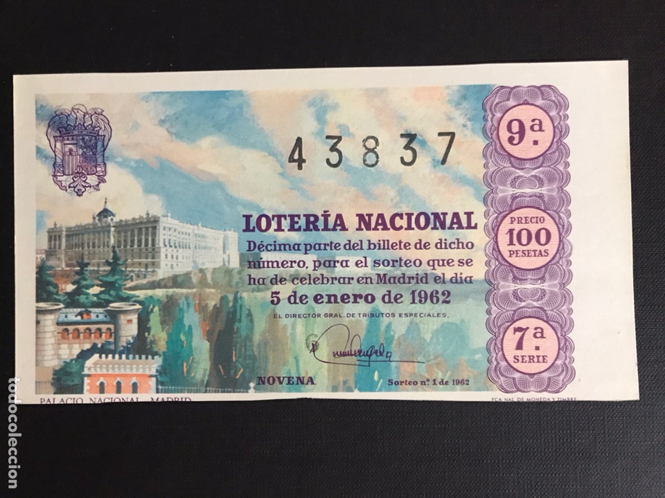 Loter&iacute;a Nacional: Loteria A&ntilde;o 1962 sorteo 1