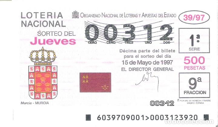 Nationale spanische Lotterie: 1 DECIMO LOTERIA DEL JUEVES - 15 MAYO 1997 - 39/97 - ESCUDOS CIUDADES - MURCIA