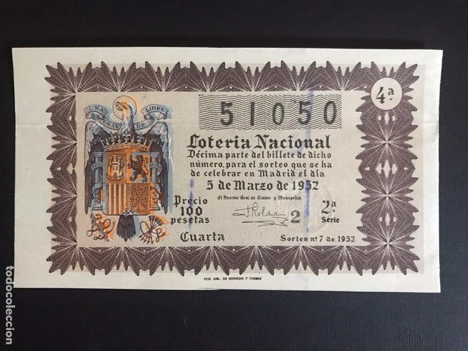 Loter&iacute;a nacional: Loteria A&ntilde;o 1952 sorteo 7