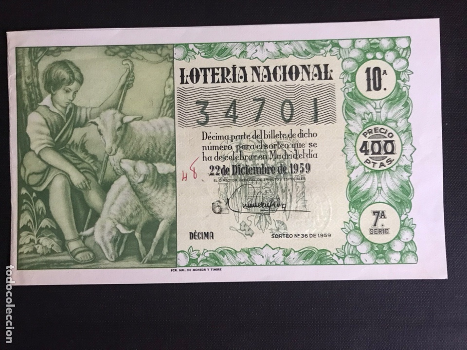 National Spanish Lottery: Loteria A&ntilde;o 1959 sorteo 36 Navidad
