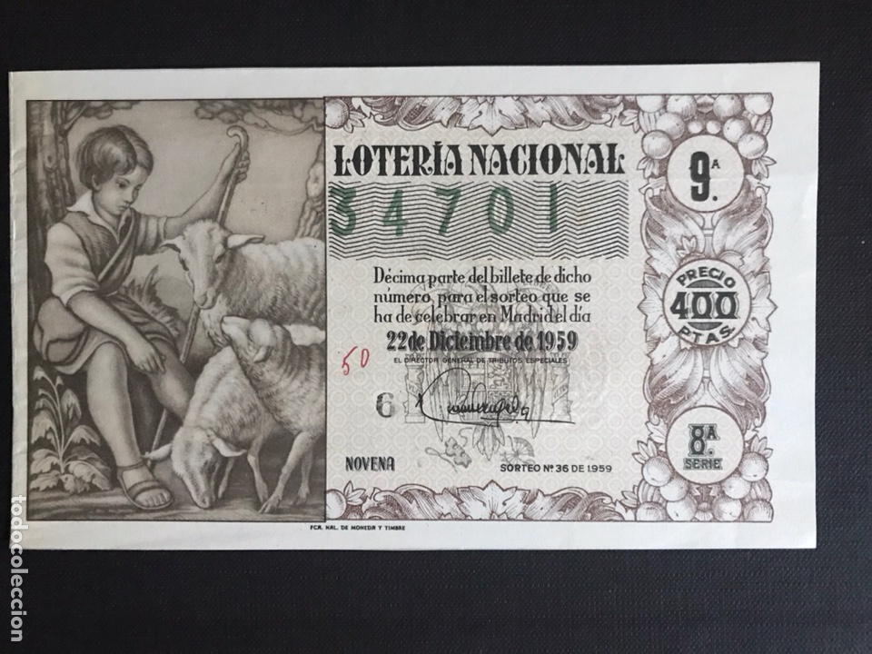 National Spanish Lottery: Loteria A&ntilde;o 1959 sorteo 36 Navidad
