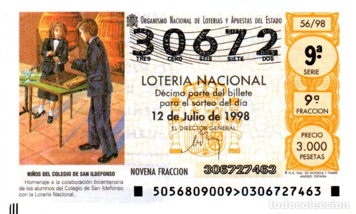 Loter&iacute;a nacional: LOTER&Iacute;A NACIONAL - SORTEO 56/98 - NI&Ntilde;OS DEL COLEGIO DE SAN ILDEFONSO -