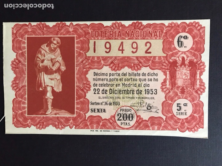 National Spanish Lottery: Loteria A&ntilde;o 1953 sorteo 36 Navidad