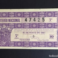 Loterie Nationale: LOTERIA AÑO 1951 SORTEO 14. Lote 199657180