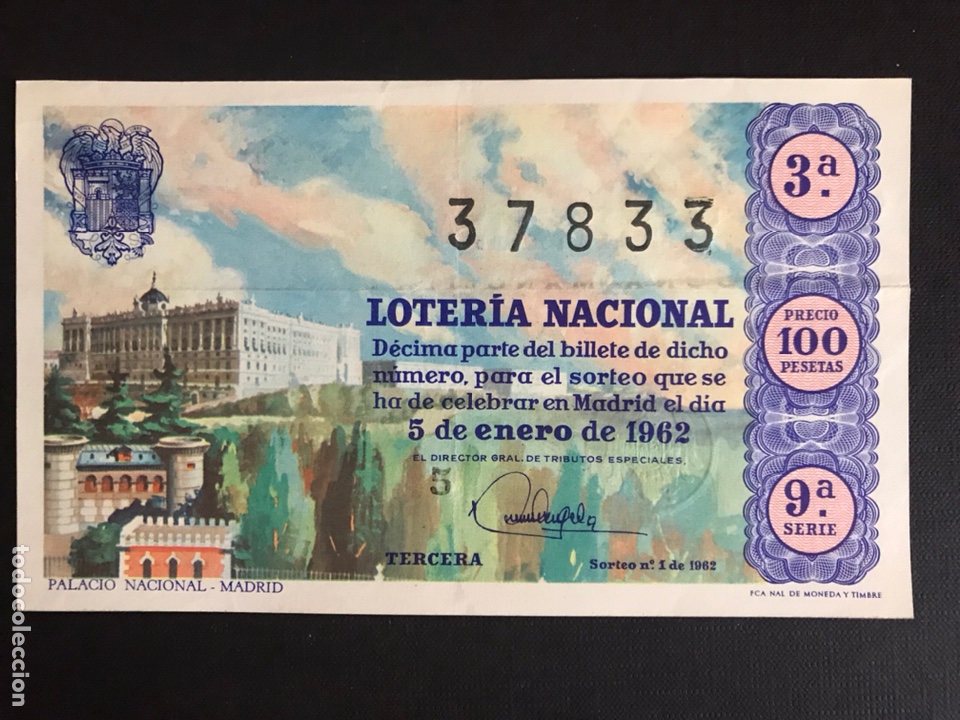 National Spanish Lottery: Loteria A&ntilde;o 1962 sorteo 1