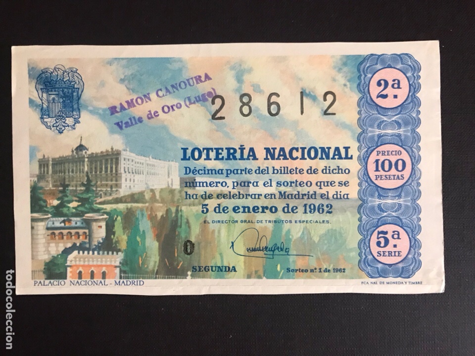 National Spanish Lottery: Loteria A&ntilde;o 1962 sorteo 1