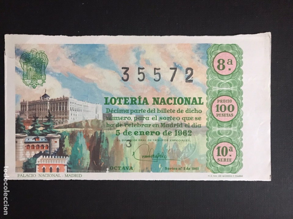 National Spanish Lottery: Loteria A&ntilde;o 1962 sorteo 1