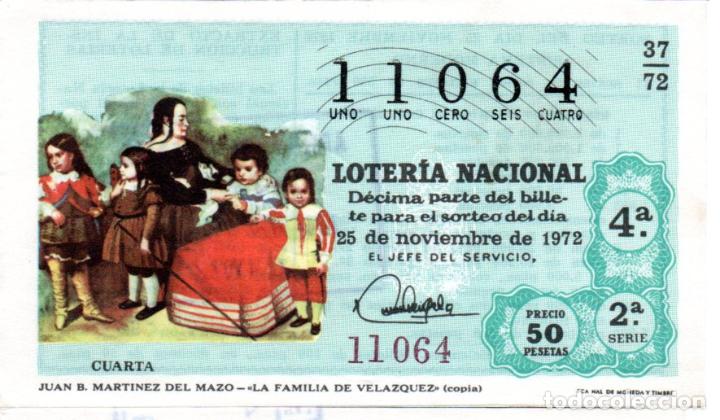 Loter&iacute;a nacional: LOTER&Iacute;A NACIONAL - A&Ntilde;O 1972 - SORTEO 37/72 - JUAN B. MART&Iacute;NEZ DEL MAZO: LA FAMILIA DE VELAZQUEZ -