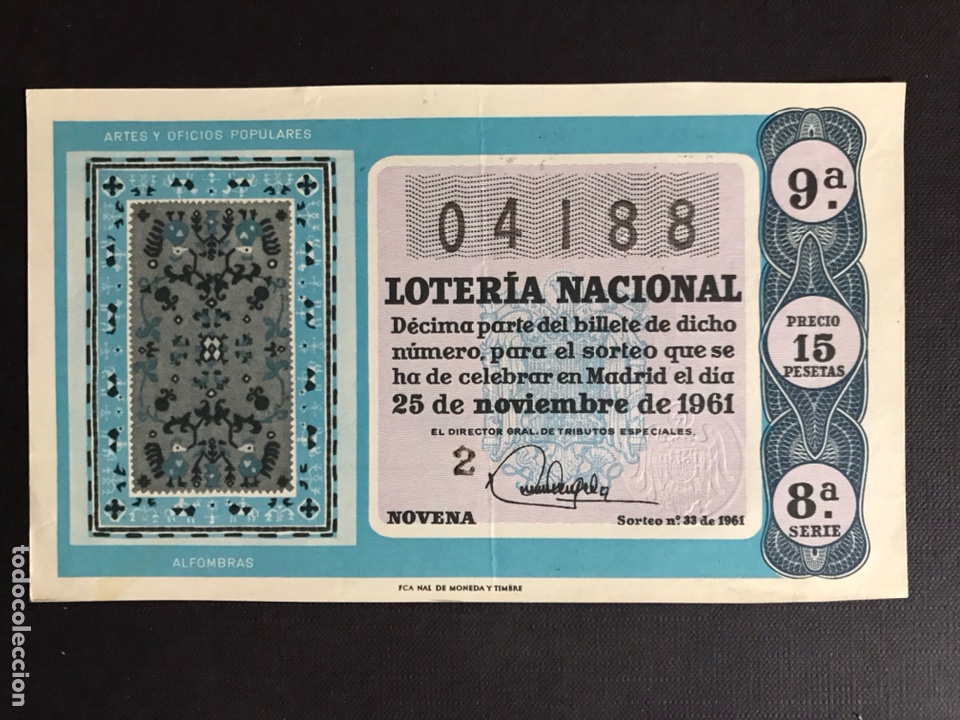 National Spanish Lottery: Loteria A&ntilde;o 1961 sorteo 33