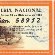 Lotería Nacional: :::: PA13 - ENTRADA PLAZA DE TOROS CON PARTICIPACION DE LOTERIA 1981