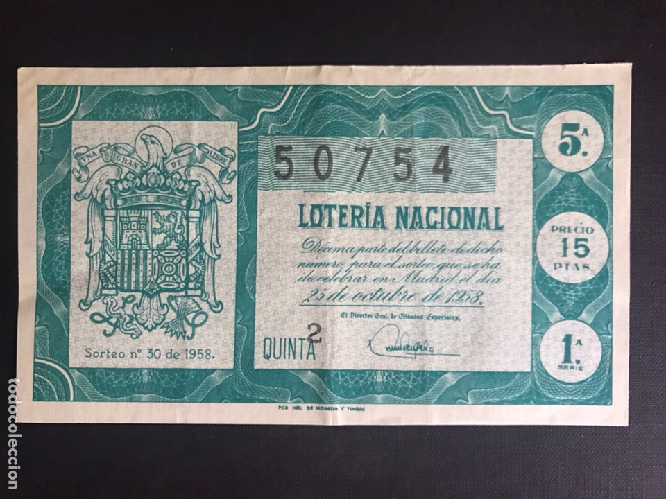 Loter&iacute;a Nacional: Loteria A&ntilde;o 1958 sorteo 30 serie 1