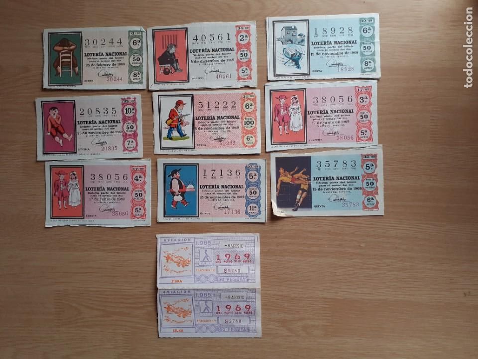 Lotaria Nacional: CONJUNTO DE 11 BOLETOS SORTEO LOTERIA NACIONAL DE 1969/68
