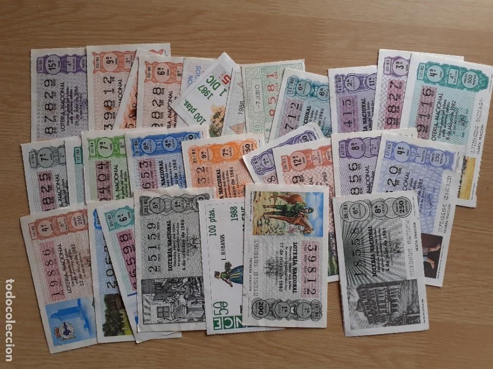 Lotaria Nacional: CONJUNTO DE 37 BOLETOS SORTEO LOTERIA NACIONAL I ONCE DE 1980 -1988