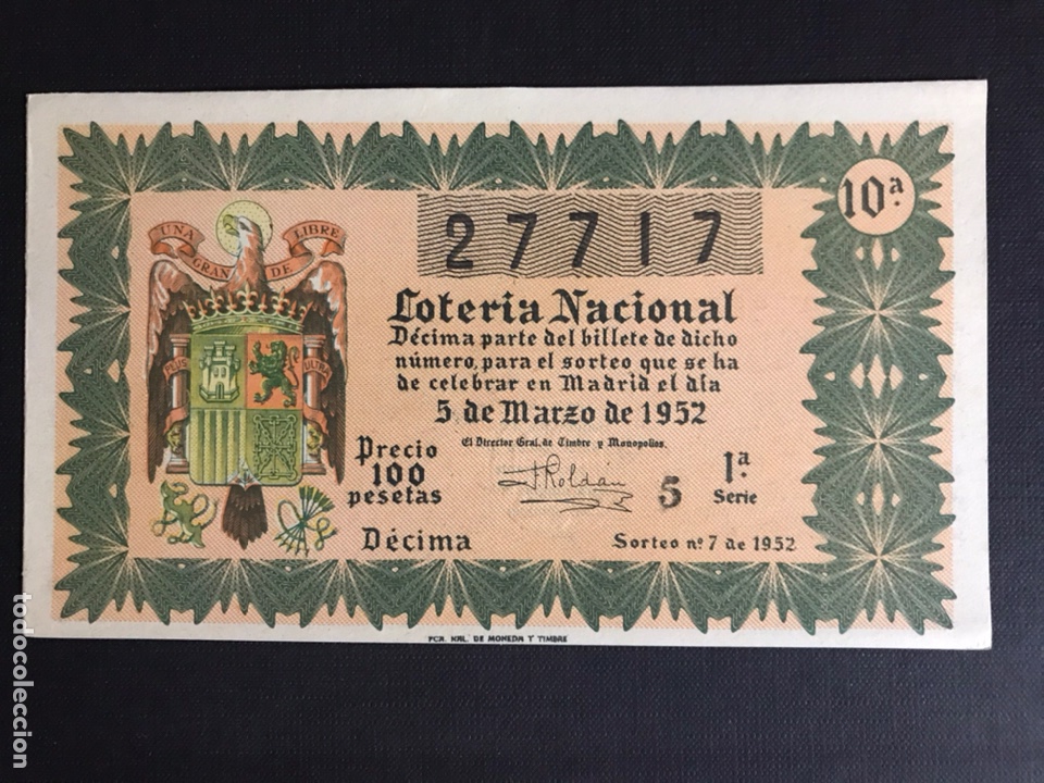 National Spanish Lottery: Loteria A&ntilde;o 1952 sorteo 7