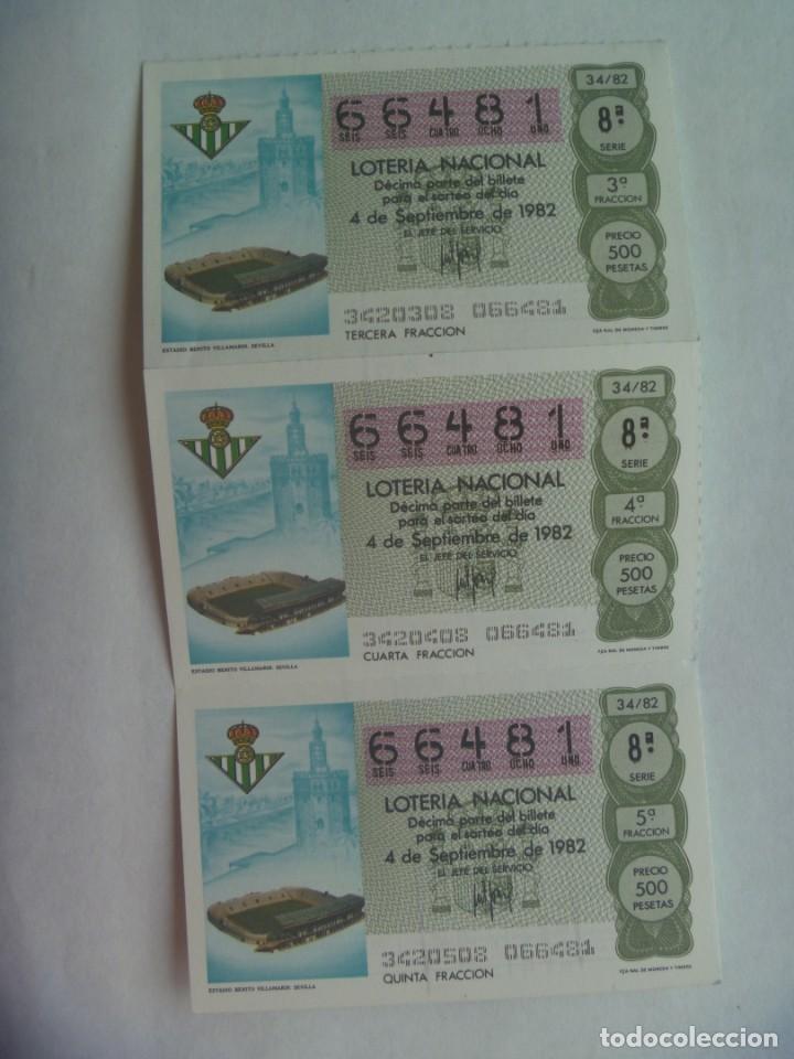 Loter&iacute;a nacional: LOTE 3 DECIMOS LOTERIA NACIONAL 4 SEPTIEMBRE 1982: MUNDIAL FUTBOL, BENITO VILLAMARIN , REAL BETIS