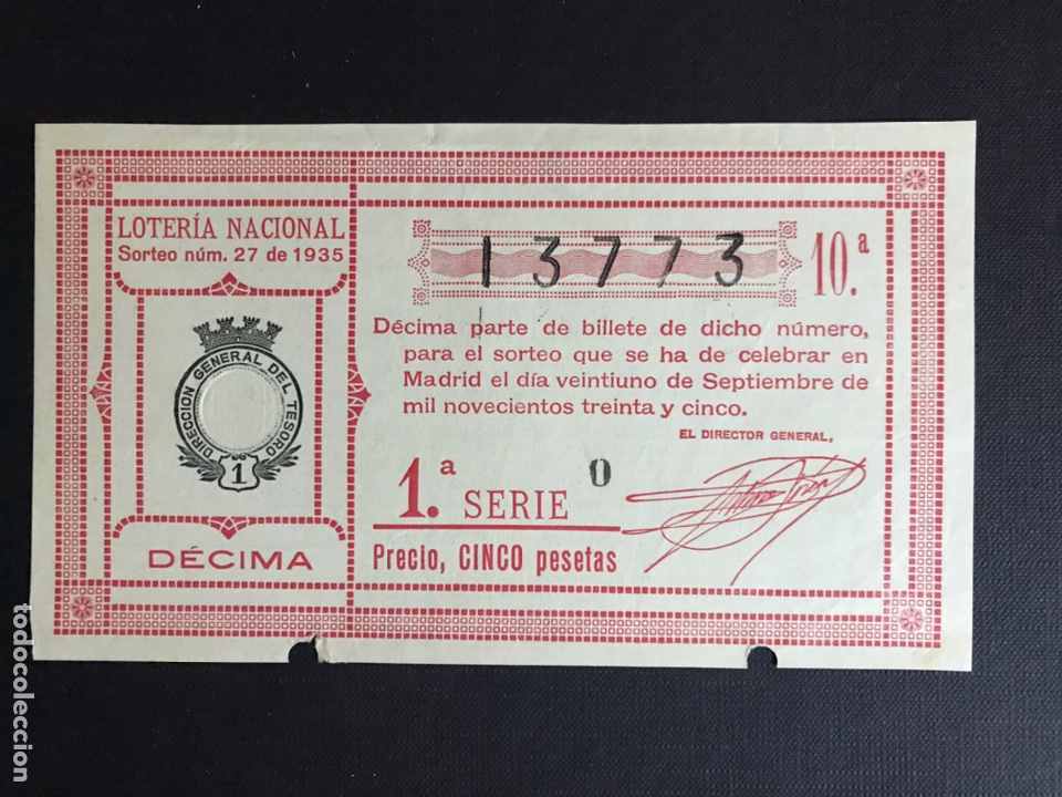 National Spanish Lottery: Loteria A&ntilde;o 1935 sorteo 27