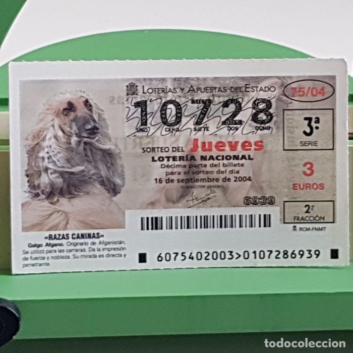 Lotteria Nationale Spagnola: LOTER&Iacute;A NACIONAL, SORTEO JUEVES 75/04, 16 SEPTIEMBRE 2004, RAZAS CANINAS, GALGO AFGANO, N&ordm; 10728