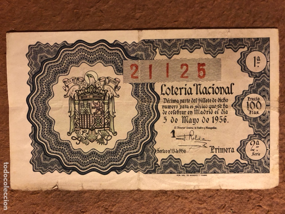 Nationale spanische Lotterie: LOTER&Iacute;A NACIONAL SORTEO N&ordm; 13 DE 1956. SELLO DE LOTER&Iacute;AS AZCARRETA (BILBAO).
