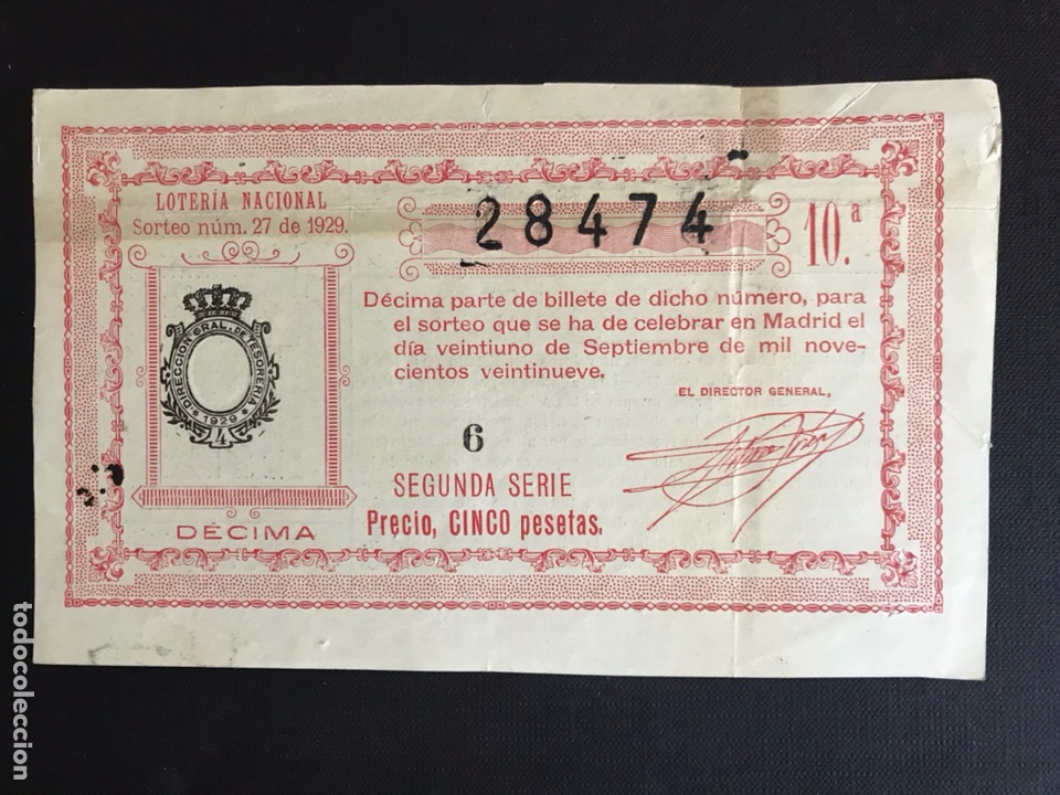 National Spanish Lottery: Loteria A&ntilde;o 1929 sorteo 27