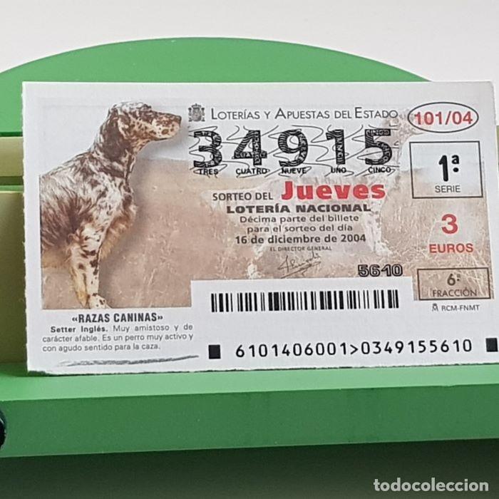 National Spanish Lottery: LOTER&Iacute;A NACIONAL, SORTEO JUEVES 101/04, 16 DICIEMBRE 2004, RAZAS CANINAS, SETTER INGL&Eacute;S, N&ordm; 34915