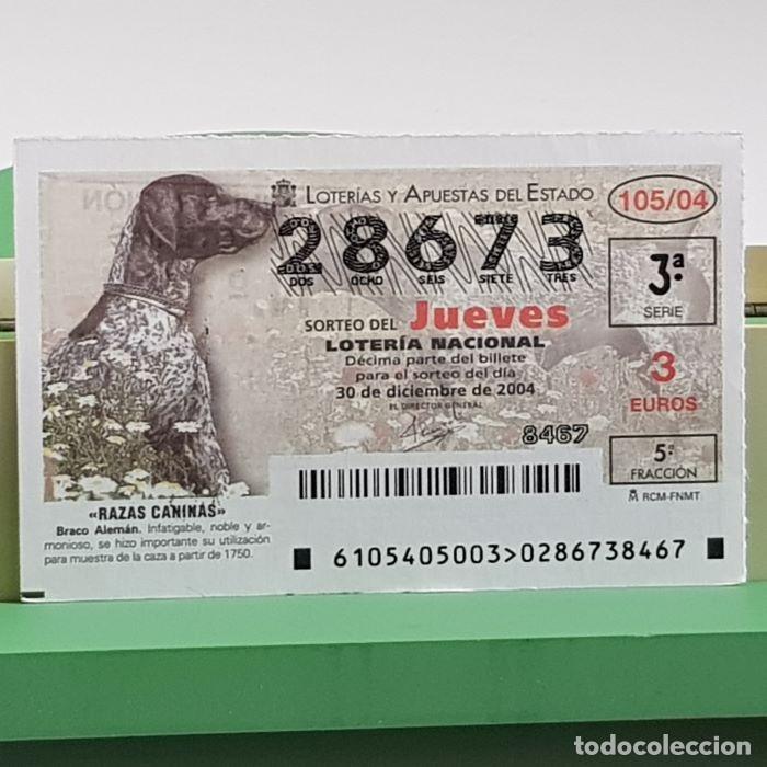 National Spanish Lottery: LOTER&Iacute;A NACIONAL, SORTEO JUEVES 105/04, 30 DICIEMBRE 2004, RAZAS CANINAS, BRACO ALEM&Aacute;N, N&ordm; 28673