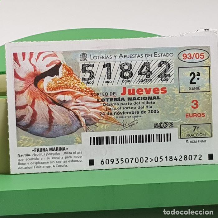 Nationale spanische Lotterie: LOTER&Iacute;A NACIONAL, SORTEO JUEVES 93/05, 24 NOVIEMBRE 2005, FAUNA MARINA, NAUTILO, N&ordm; 51842