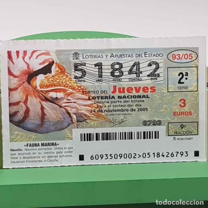 Nationale spanische Lotterie: LOTER&Iacute;A NACIONAL, SORTEO JUEVES 93/05, 24 NOVIEMBRE 2005, FAUNA MARINA, NAUTILO, N&ordm; 51842