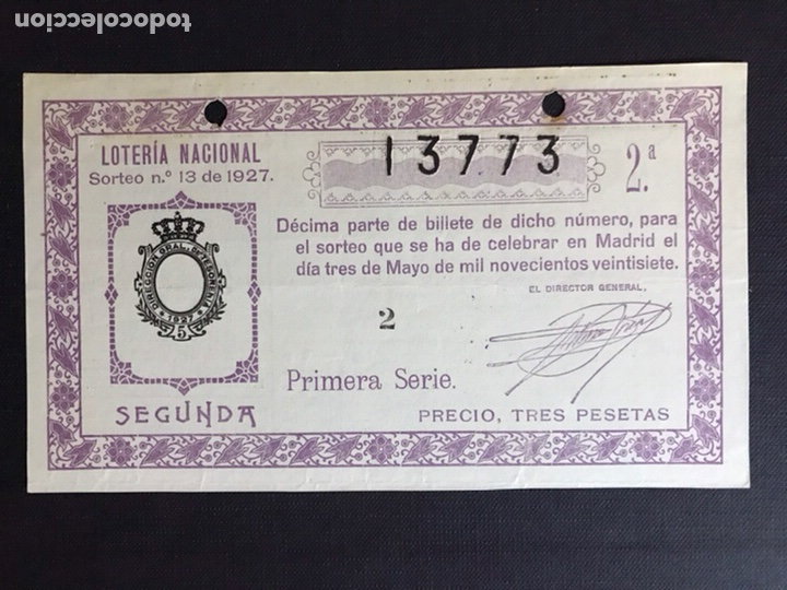 National Spanish Lottery: Loteria A&ntilde;o 1927 sorteo 13