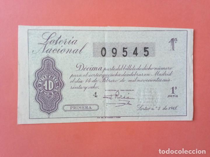 Nationale spanische Lotterie: Loteria Nacional 14 Febrero 1948 sorteo 5 n&uacute;m 09545