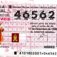 Lotería Nacional: LOTERÍA NACIONAL - SORTEO 101/98 - ESCUDO DE CUENCA (CASTILLA LA MANCHA) -. Lote 203346143