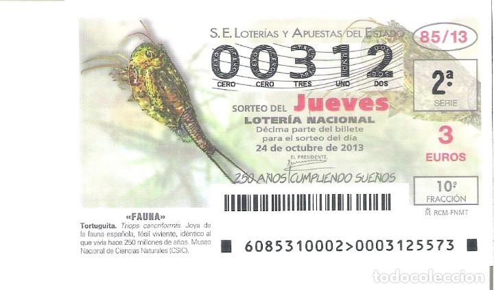 Nationale spanische Lotterie: 1 DECIMO LOTERIA DEL JUEVES - 24 OCTUBRE 2013 - 85/13 - FAUNA - TORTUGUITA
