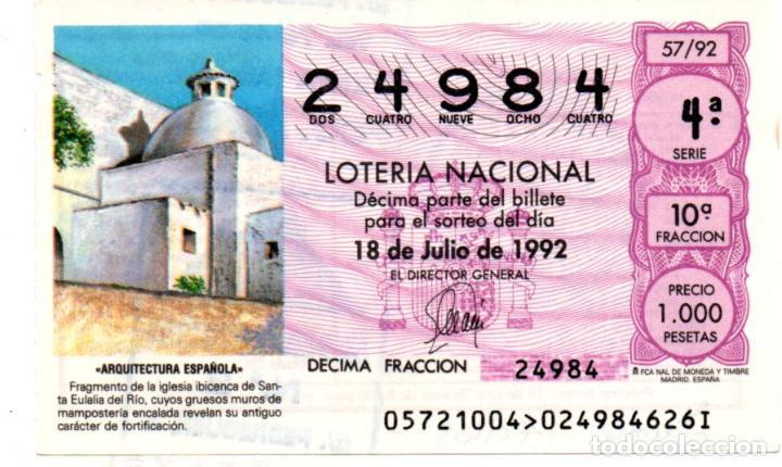 Loter&iacute;a Nacional: LOTERIA NACIONAL - A&Ntilde;O 1992 - SORTEO 57 - IGLESIA IBICENCA DE SANTA EULALIA DEL RIO -