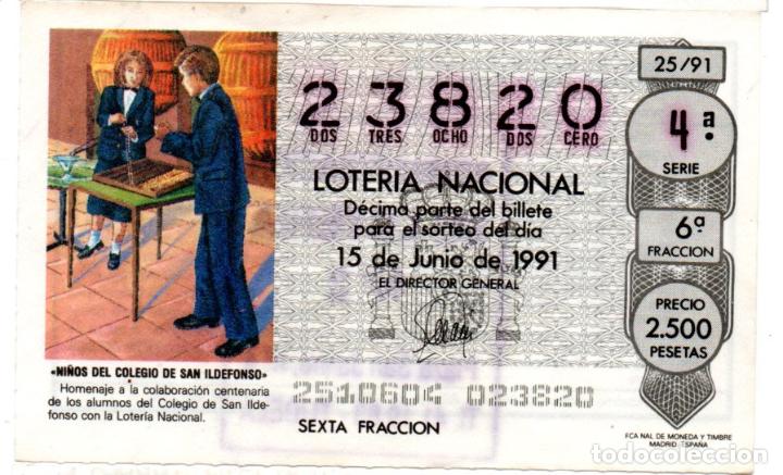 Loter&iacute;a nacional: LOTER&Iacute;A NACIONAL - A&Ntilde;O 1991 - SORTEO 25 - NI&Ntilde;OS DEL COLEGIO DE SAN ILDEFONSO -