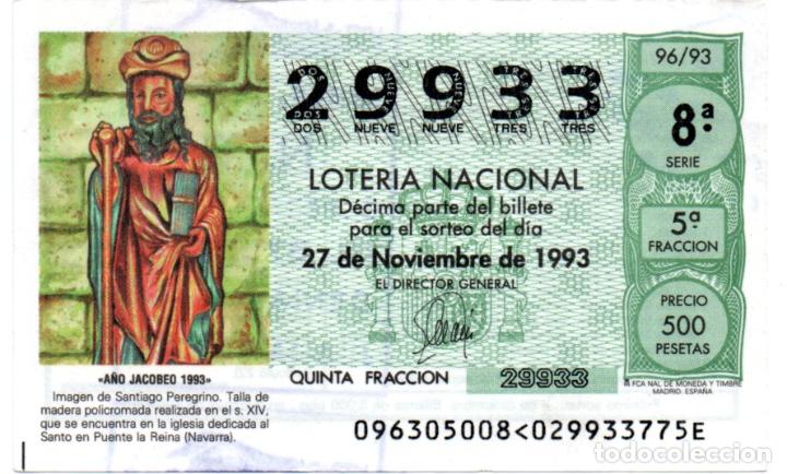 Loter&iacute;a Nacional: LOTERIA NACIONAL - A&Ntilde;O 1993 - SORTEO 96 - IMAGEN DE SANTIAGO EN IGLESIA DE PUENTE LA REINA (NAVARRA)