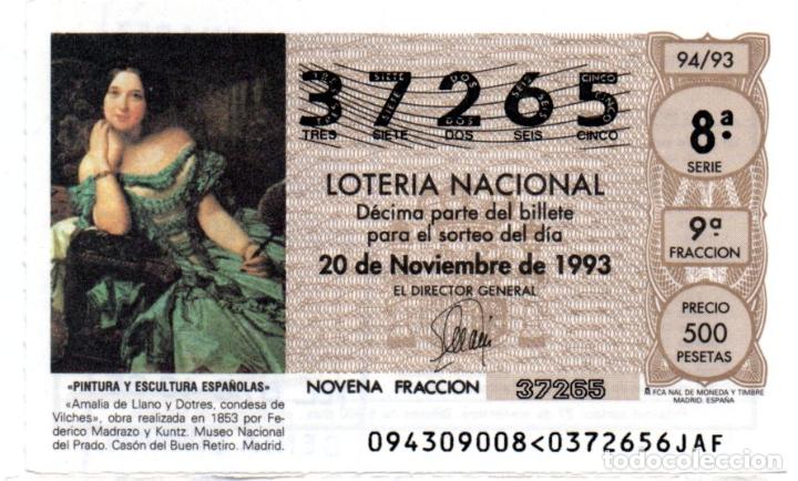 Loter&iacute;a Nacional: LOTERIA NACIONAL - A&Ntilde;O 1993 - SORTEO 94 - AMALIA DE LLANO Y DOTRES - MUSEO DEL PRADO -