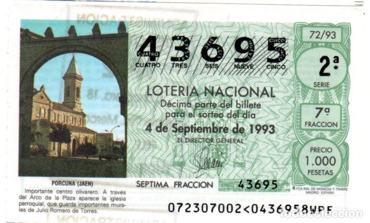 Loter&iacute;a Nacional: LOTERIA NACIONAL - A&Ntilde;O 1993 - SORTEO 72 - IGLESIA PARROQUIAL DE PORCUNA (JA&Eacute;N) -