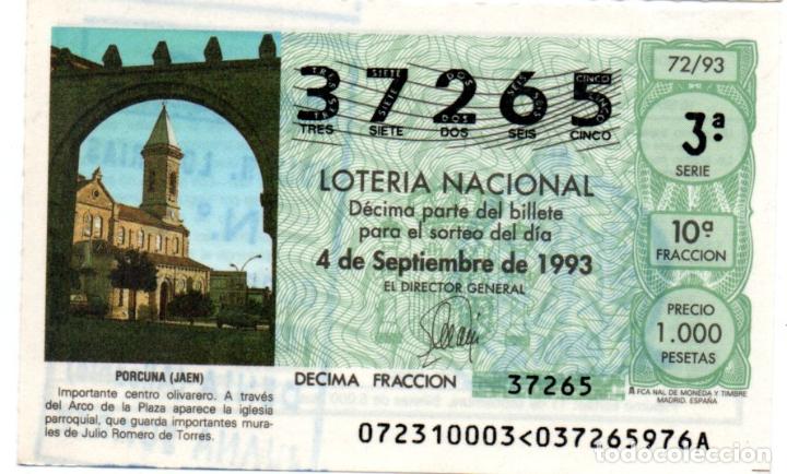 Loter&iacute;a Nacional: LOTERIA NACIONAL - A&Ntilde;O 1993 - SORTEO 72 - IGLESIA PARROQUIAL DE PORCUNA (JA&Eacute;N) -