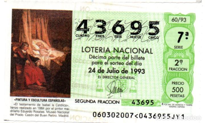 Loter&iacute;a Nacional: LOTERIA NACIONAL - A&Ntilde;O 1993 - SORTEO 60 - EL TESTAMENTO DE ISABEL LA CAT&Oacute;LICA. MUSEO DEL PRADO -