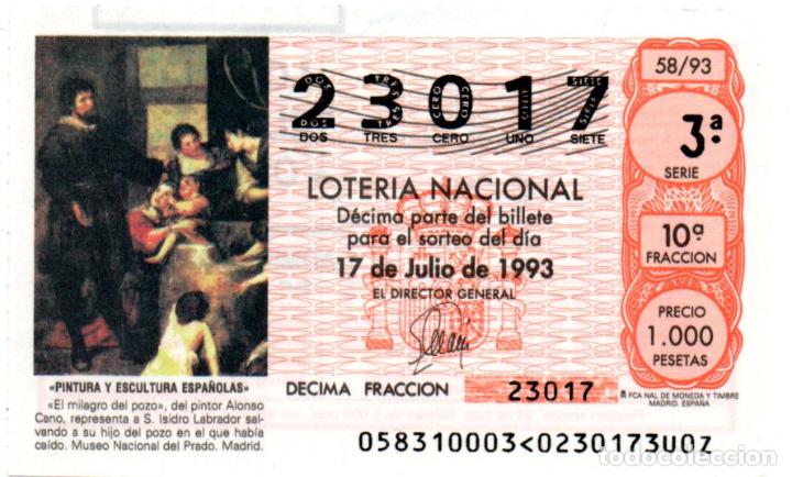 Loter&iacute;a Nacional: LOTER&Iacute;A NACIONAL - A&Ntilde;O 1993 - SORTEO 58 - EL MILAGRO DEL POZO. MUSEO DEL PRADO -