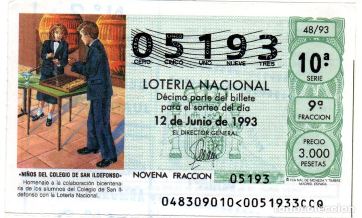 Loter&iacute;a nacional: LOTER&Iacute;A NACIONAL - A&Ntilde;O 1993 - SORTEO 48 - NI&Ntilde;OS DEL COLEGIO DE SAN ILDEFONSO -