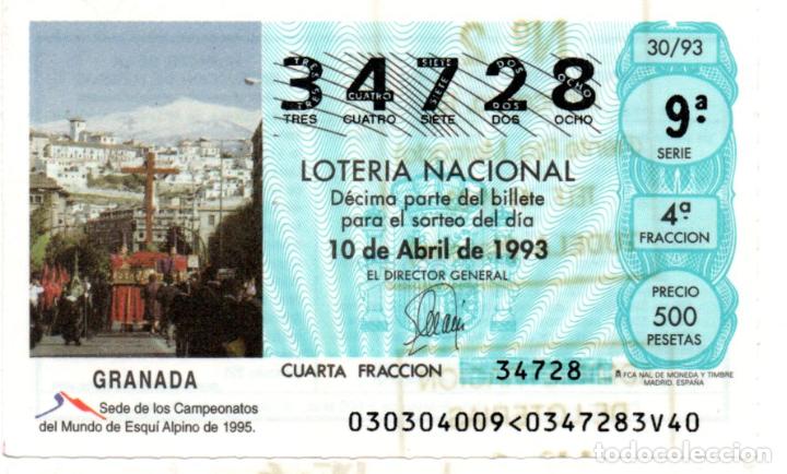 Loter&iacute;a nacional: LOTER&Iacute;A NACIONAL - A&Ntilde;O 1993 - SORTEO 30 - GRANADA, SEDE DE LOS CAMPEONATOS DEL MUNDO DE ESQU&Iacute; 1995