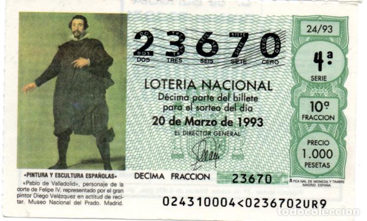Loter&iacute;a Nacional: LOTER&Iacute;A NACIONAL - A&Ntilde;O 1993 - SORTEO 24 - PABLO DE VALLADOLID. MUSEO DEL PRADO -