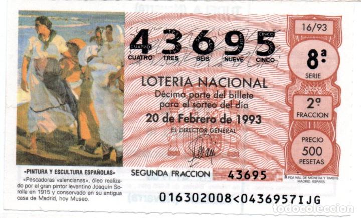 Loter&iacute;a Nacional: LOTER&Iacute;A NACIONAL - A&Ntilde;O 1993 - SORTEO 16 - PESCADORAS VALENCIANAS DE JOAQU&Iacute;N SOROLLA -
